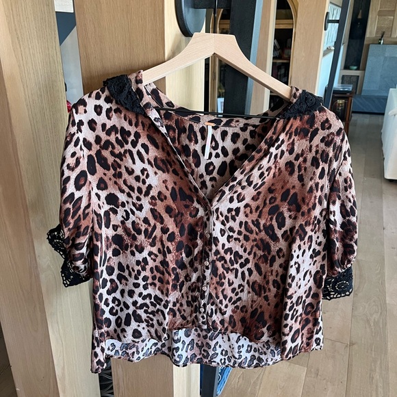 Free People Tops - Free People Leopard Print Button-Front Blouse - Brown & Black
